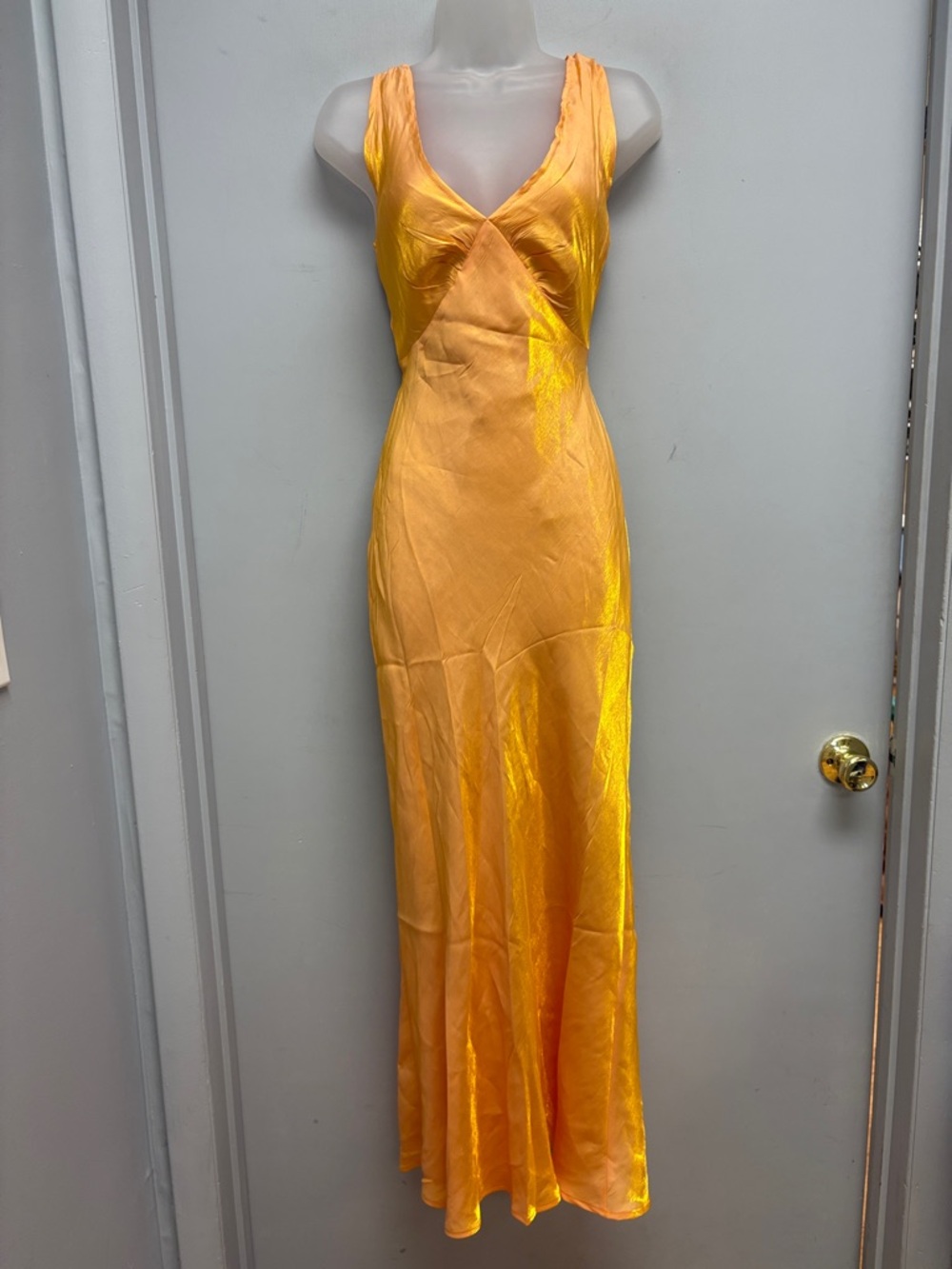 Peppermayo Loren Maxi Dress Mango Shimmer Satin Slip Dress Tie Back NWT Size 4 - Picture 2 of 11